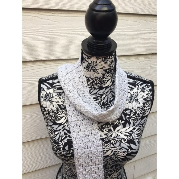 Hand Crafted Accessories - Scarf- Hand Crochet Silver Grey Glitter Scarf shimmering long light weig…